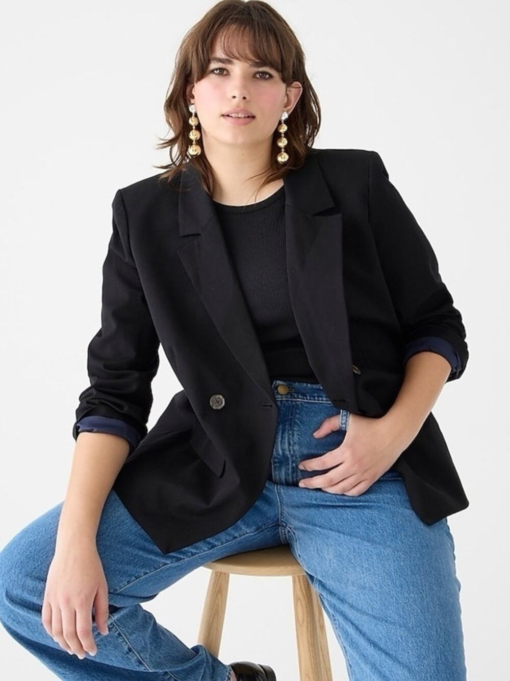 J. Crew Devon Bi Stretch Cotton Black Blazer Jacket Button Closure Size 4 Petite